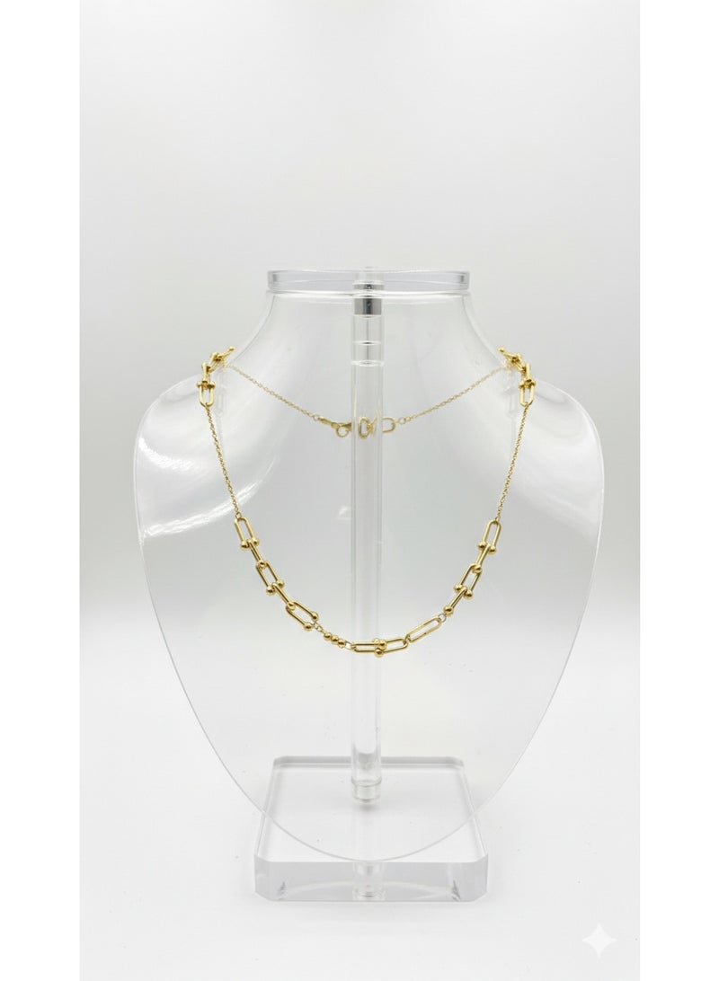WARD Elegant Gold-Tone Interlocking Link & Bead Chain Necklace for Women - Trendy Minimalist Jewelry. - Image 4
